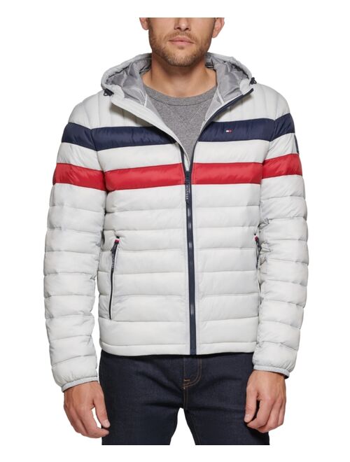 TOMMY HILFIGER Men's Quilted Color Blocked Hooded Puffer Jacket