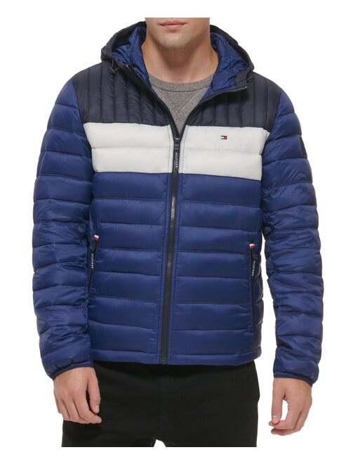 TOMMY HILFIGER Men's Quilted Color Blocked Hooded Puffer Jacket