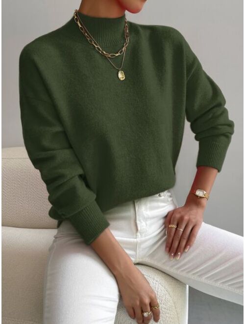 Shein Mock Neck Drop Shoulder Sweater