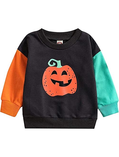 Boebnozcv Toddler Boy Girl Halloween Pumpkin Patch Sweatshirt Outfit Long Sleeve Oversized Sweater Shirts Fall Blouse Clothes