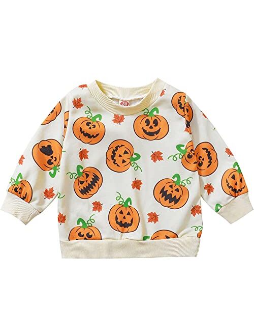 Boebnozcv Toddler Boy Girl Halloween Pumpkin Patch Sweatshirt Outfit Long Sleeve Oversized Sweater Shirts Fall Blouse Clothes