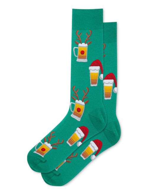 Hot Sox Men's Holiday Mugs Crew Socks