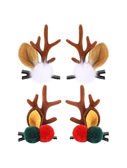 Boobeen Christmas Hair Clip - 2 Pairs Cute Reindeer Antlers Ears Hair Accessory Antlers Headdress Hairpin for Christmas Party