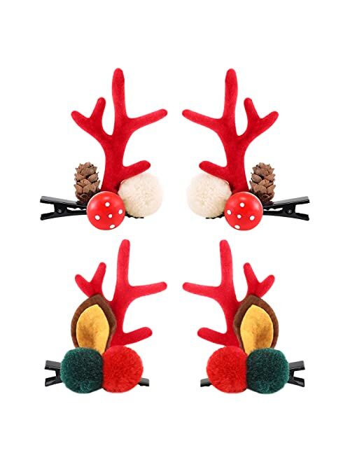 Boobeen Christmas Hair Clip - 2 Pairs Cute Reindeer Antlers Ears Hair Accessory Antlers Headdress Hairpin for Christmas Party