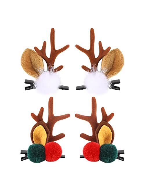 Boobeen Christmas Hair Clip - 2 Pairs Cute Reindeer Antlers Ears Hair Accessory Antlers Headdress Hairpin for Christmas Party