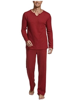 Men's Pj Sets Long Sleeve Pajamas Set Sleepwear 2 Piece V Neck Pajama Loungewear Sets Soft S-XXL