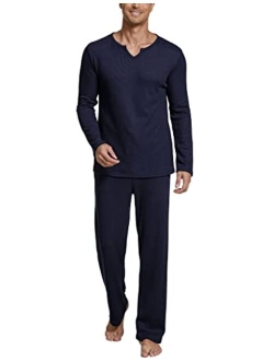 Men's Pj Sets Long Sleeve Pajamas Set Sleepwear 2 Piece V Neck Pajama Loungewear Sets Soft S-XXL