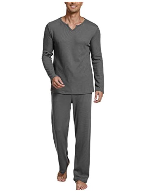 Ekouaer Men's Pj Sets Long Sleeve Pajamas Set Sleepwear 2 Piece V Neck Pajama Loungewear Sets Soft S-XXL