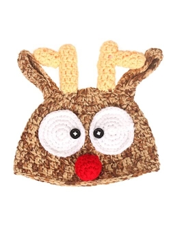 Ypser Infant Baby Knitted Beanie Photo Prop Crochet Knit Cap Christmas Cap Deer Hat with Bow