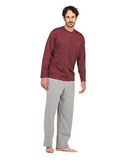 Men's Soft Knit Pajama Set Comfy Sleep Lounge Set Solid Sleepwear PJ Tops Bottoms with Pockets M100