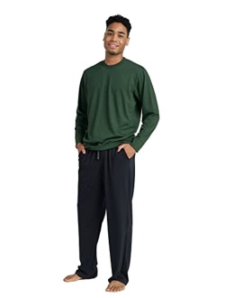 Men's Soft Knit Pajama Set Comfy Sleep Lounge Set Solid Sleepwear PJ Tops Bottoms with Pockets M100