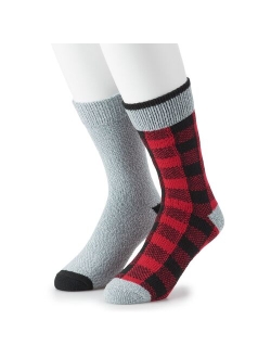 Men's Climatesmart by Cuddl Duds 2-Pack Buffalo Check & Twist Crew Socks