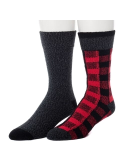 Men's Climatesmart by Cuddl Duds 2-Pack Buffalo Check & Twist Crew Socks