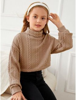Girls Turtleneck Cable Knit Tee