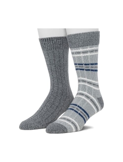 Socks For Men 2-pack Striped & Solid Ribbed Crew Socks