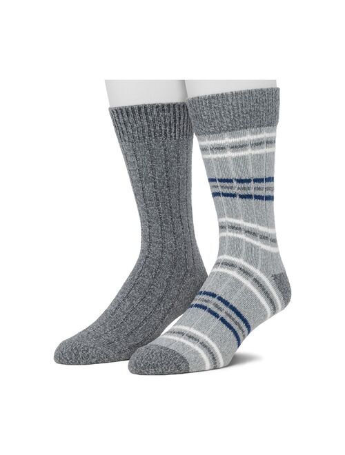 Cuddl Duds Socks For Men 2-pack Striped & Solid Ribbed Crew Socks