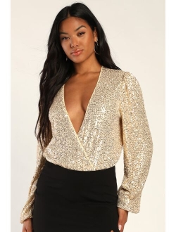 Never Ending Glam Emerald Green Sequin Surplice Bodysuit