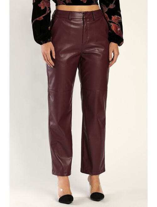 Lulus Keep It Trendy Burgundy Vegan Leather Straight Leg Pants