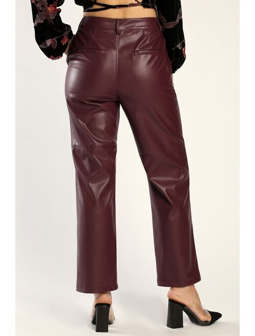 Lulus Keep It Trendy Burgundy Vegan Leather Straight Leg Pants