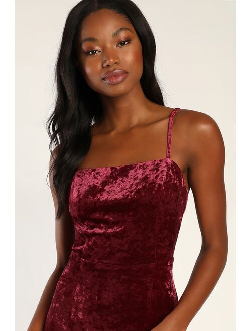 Lulus Crush On Me Wine Red Crushed Velvet Asymmetrical Maxi Dress