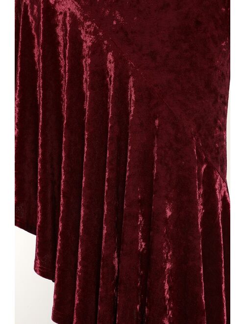 Lulus Crush On Me Wine Red Crushed Velvet Asymmetrical Maxi Dress