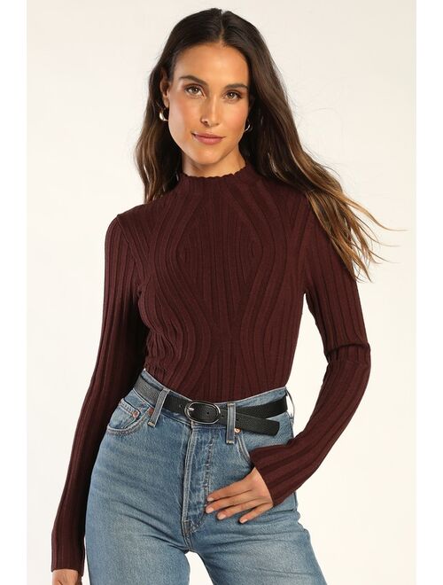 Lulus Stay Layered Brown Ribbed Mock Neck Long Sleeve Top