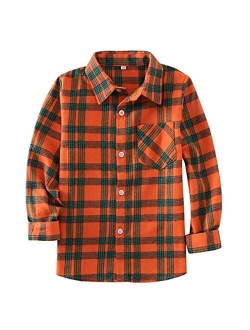 Rainlover Little Girls' Boys' Long Sleeve Button Down Plaid Flannel Shirt