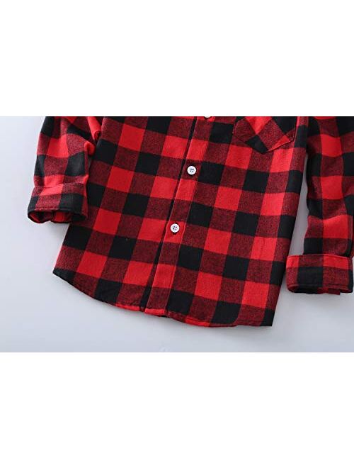 Rainlover Little Girls' Boys' Long Sleeve Button Down Plaid Flannel Shirt