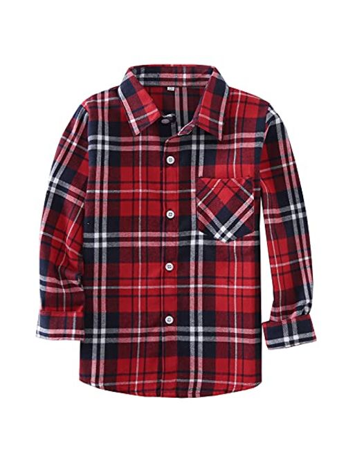 Rainlover Little Girls' Boys' Long Sleeve Button Down Plaid Flannel Shirt