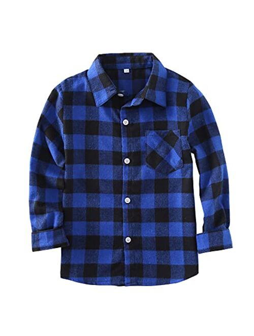 Rainlover Little Girls' Boys' Long Sleeve Button Down Plaid Flannel Shirt