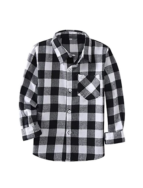 Rainlover Little Girls' Boys' Long Sleeve Button Down Plaid Flannel Shirt