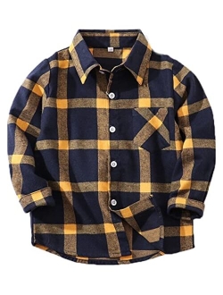 Hstisan Toddler Boy's Button Down Woven Shirt Cotton Plaid Long Sleeve Tees T-Shirt Lapel Tops Casual Clothes 1-11Years