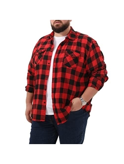 MCEDAR Mens Plaid Flannel Shirts-Long Sleeve Casual Button Down Slim Fit Outfit for Camp Hanging Out or Work