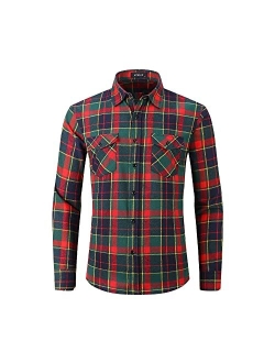 MCEDAR Mens Plaid Flannel Shirts-Long Sleeve Casual Button Down Slim Fit Outfit for Camp Hanging Out or Work