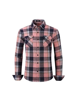 MCEDAR Mens Plaid Flannel Shirts-Long Sleeve Casual Button Down Slim Fit Outfit for Camp Hanging Out or Work