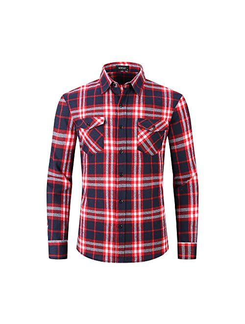 MCEDAR Mens Plaid Flannel Shirts-Long Sleeve Casual Button Down Slim Fit Outfit for Camp Hanging Out or Work