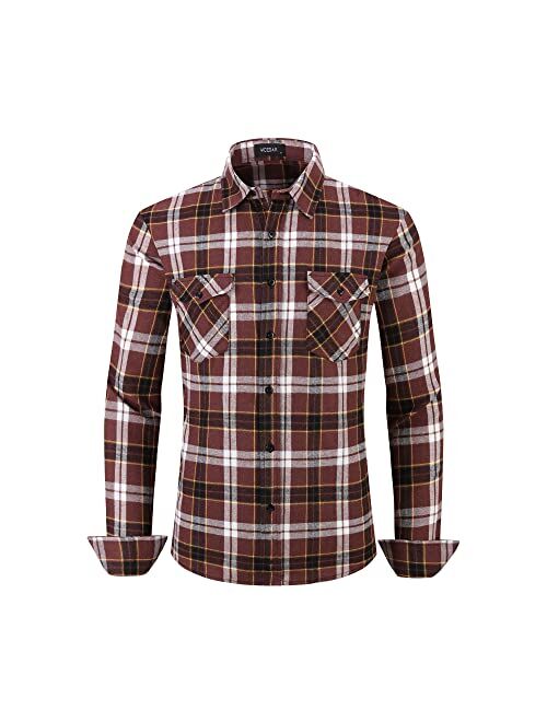 MCEDAR Mens Plaid Flannel Shirts-Long Sleeve Casual Button Down Slim Fit Outfit for Camp Hanging Out or Work