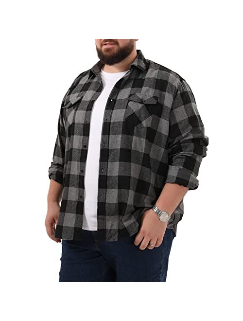 MCEDAR Mens Plaid Flannel Shirts-Long Sleeve Casual Button Down Slim Fit Outfit for Camp Hanging Out or Work