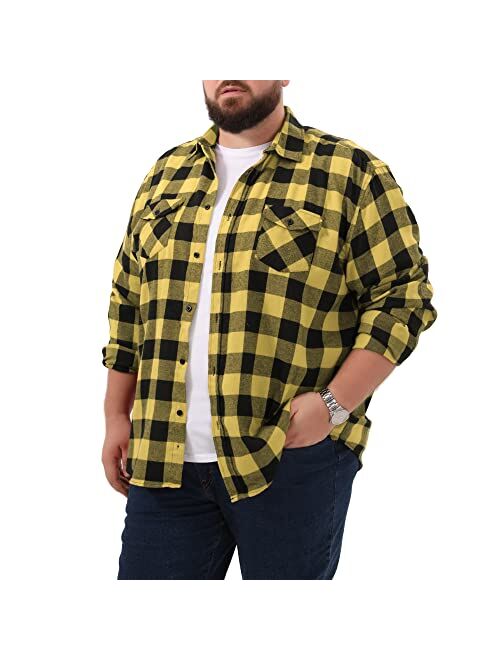 MCEDAR Mens Plaid Flannel Shirts-Long Sleeve Casual Button Down Slim Fit Outfit for Camp Hanging Out or Work