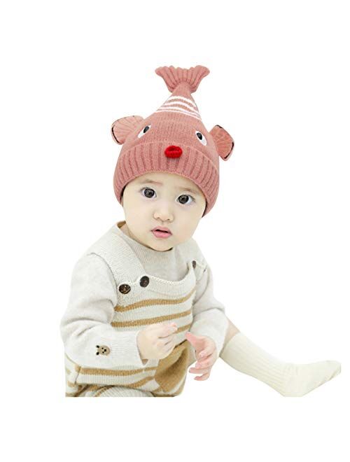 Digood Newborn Girl Boy Baby Infant Winter Warm Cartoon Earflap Knit Crochet Beanie,Christmas New Year Gifts