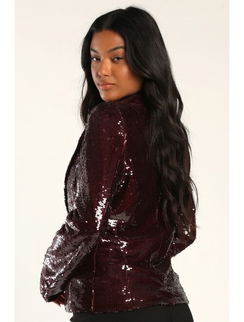 Lulus Fanciful Flair Burgundy Sequin Blazer