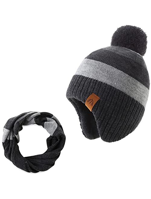 AHAHA Boys Winter Hat Baby Beanies with Earflap Upgrade Fleece-Lined Skiing Toddler Hat