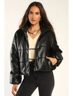 Cool Disposition Black Vegan Leather Puffer Jacket