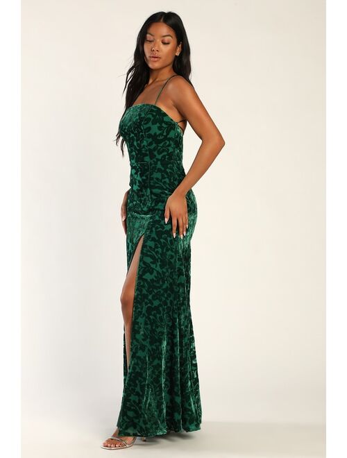 Lulus Leave You Wishing Emerald Green Burnout Velvet Lace-Up Dress