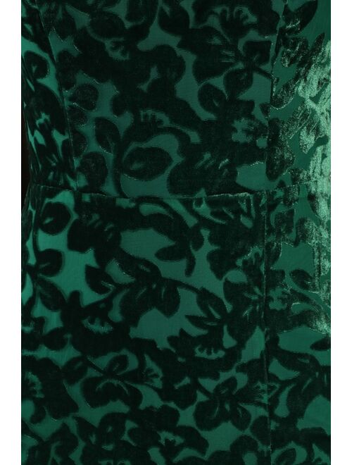 Lulus Leave You Wishing Emerald Green Burnout Velvet Lace-Up Dress