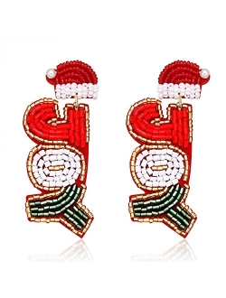 Jertocle Christmas Earrings for Women Christmas Bead Dangle Earrings Bohemia Handmade Colorful Seed Beaded Drop Earrings Christmas Gifts for Women Girls