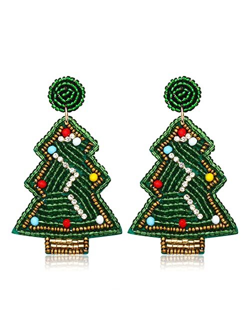 Jertocle Christmas Earrings for Women Christmas Bead Dangle Earrings Bohemia Handmade Colorful Seed Beaded Drop Earrings Christmas Gifts for Women Girls