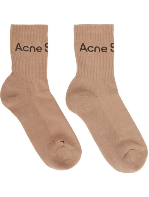 Acne Studios Beige Ribbed Logo Socks