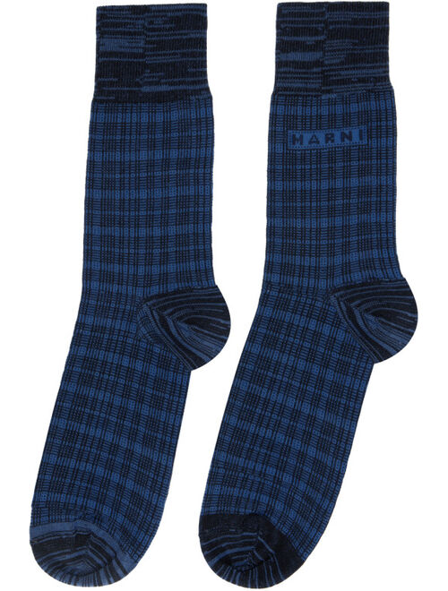 Marni Black & Blue Micro Check Socks