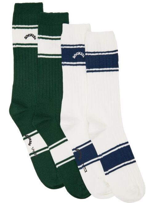 SOCKSSS Two-Pack White & Green Socks